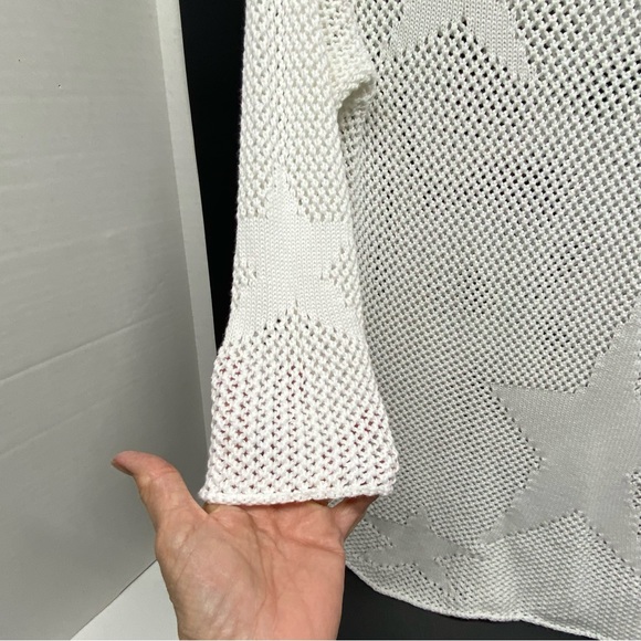 Cotton Country White Size SP Open Knit Sweater Cover Up Star Knitted Pattern Top - Picture 2 of 11